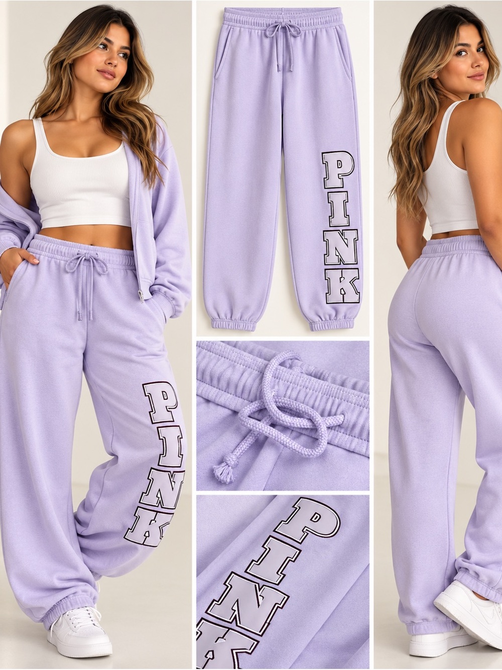 PINK Victoria's Secret Lilac Logo Joggers foldover SWEPANTS Sz small NWT